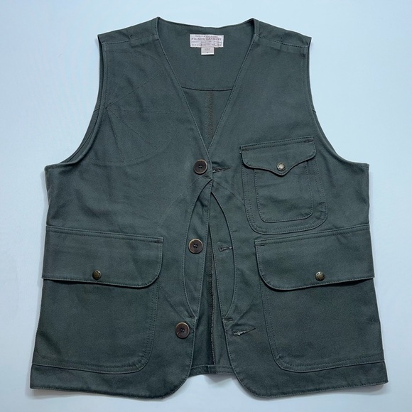C.C. Filson Canvas Vest Mens Size Medium Olive Green Hunting Fishing Cargo USA - Picture 6 of 15